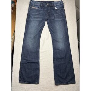 Diesel Jeans Mens 33x32 Blue Zatiny Regular Bootcut Distressed Button Fly ORZ37